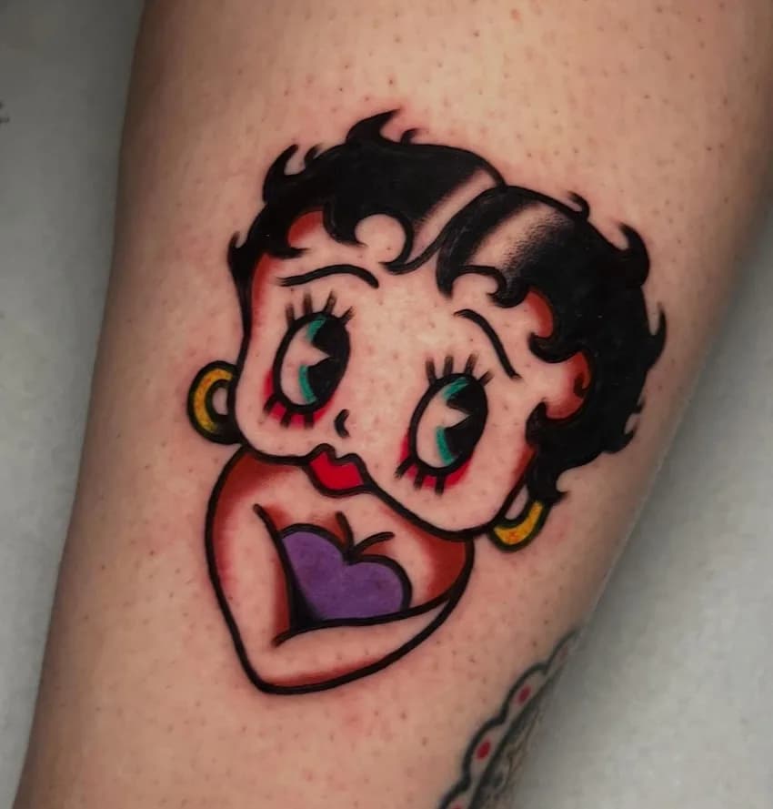 Traditional Betty Boop tattoo, on the calf